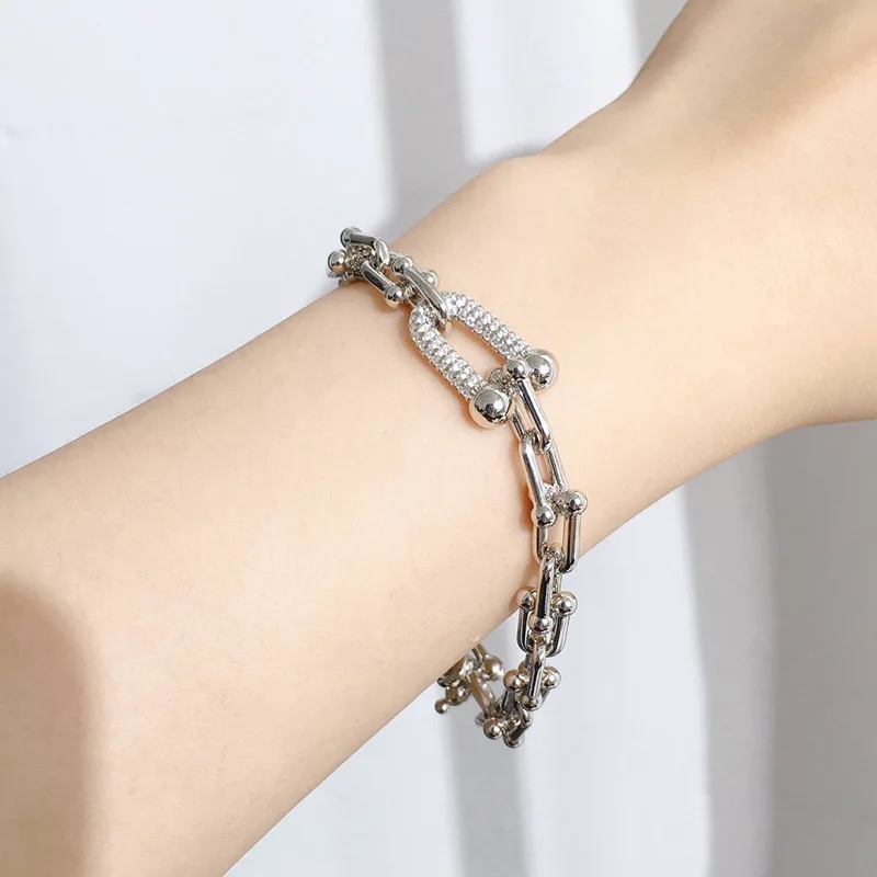 U Shape Style Bangle Full Zircon Rose Gold Color Adjusted Size Bracelets For Women And Men Fashion Jewelry DJ1445 | Украшения и