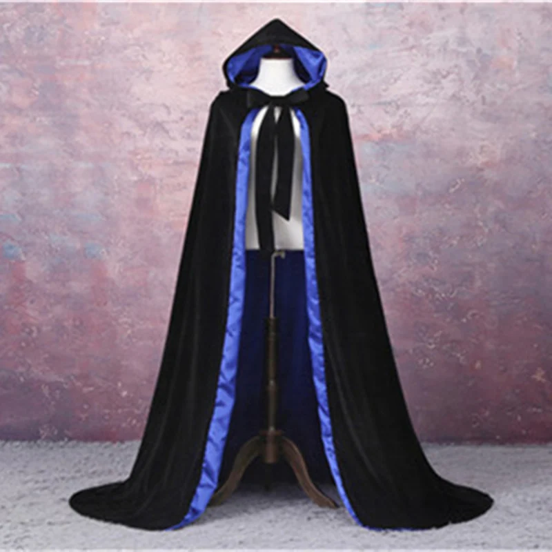 Бархатное Черное и красное свадебное пальто накидки с капюшоном, пальто принцессы, Рождественская шаль для невесты, аксессуары для улицы - Цвет: Black - blue