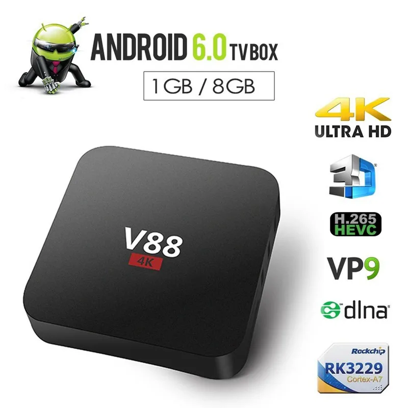 

Home Theater V88 RK3229 Smart TV Set-Top Box Player 4K Quad-Core 8GB WiFi Media Player TV Box Smart HDTV Box Applies to Androi