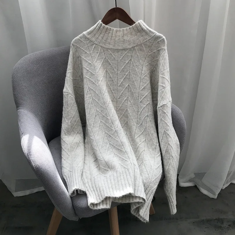 Новинка, зимний свободный свитер от ветра, женский корейский Тонкий теплый вязаный пуловер 19214