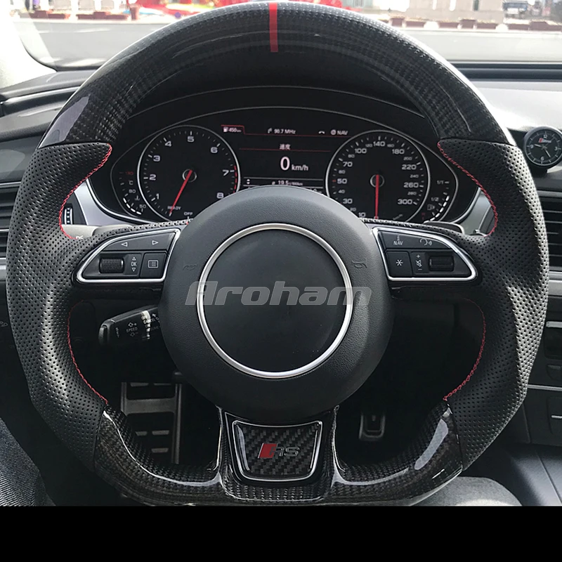 Refit Carbon fiber Leather steering wheel For Audi