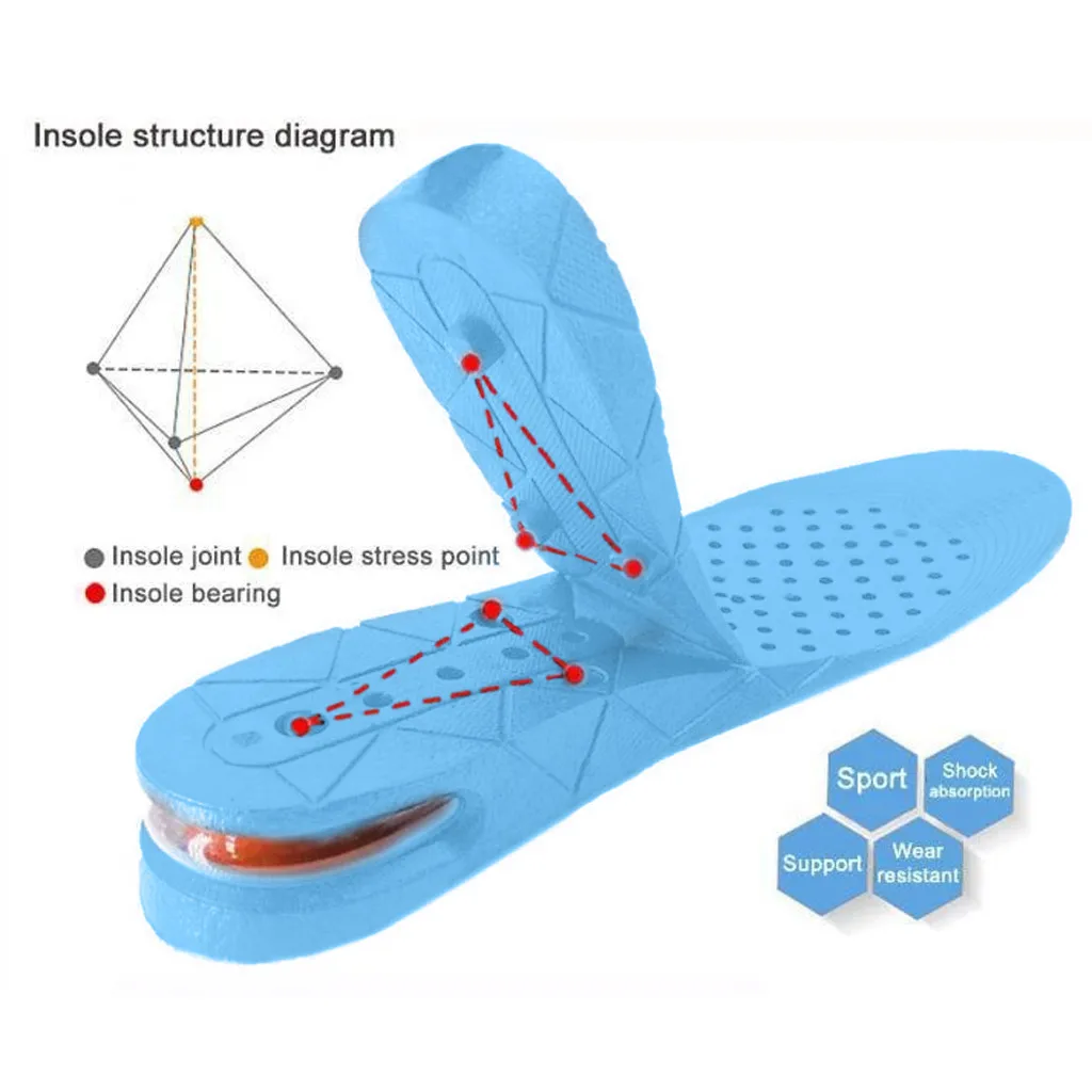 Увеличивающая рост стелька 7 см, трехслойная Регулируемая воздушная подушка, невидимая