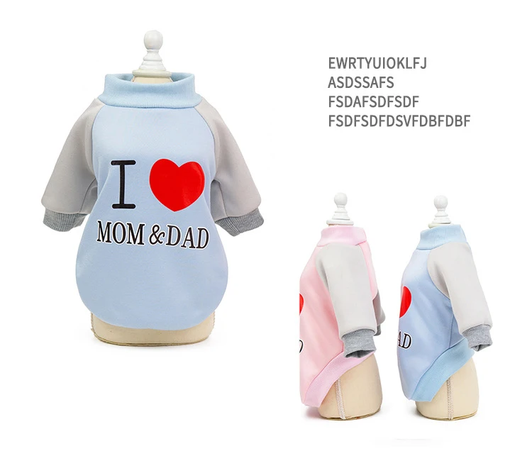 Одежда для собак и кошек, толстовка с капюшоном с надписью «I Love Mom& Dad», милый стильный теплый свитер со щенком, рубашка для маленьких и средних собак,@HE