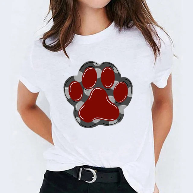 Woman’s Cute Dog  Floral Paw/Footprint T-shirt