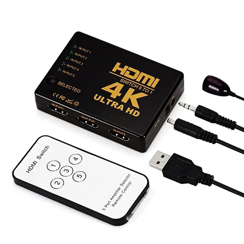 Мини-Коммутатор HDMI 4K HD1080P 3 5 портов HDMI Переключатель Селектор сплиттер с концентратором ИК пульт дистанционного управления для HD tv DVD tv BOX Z2