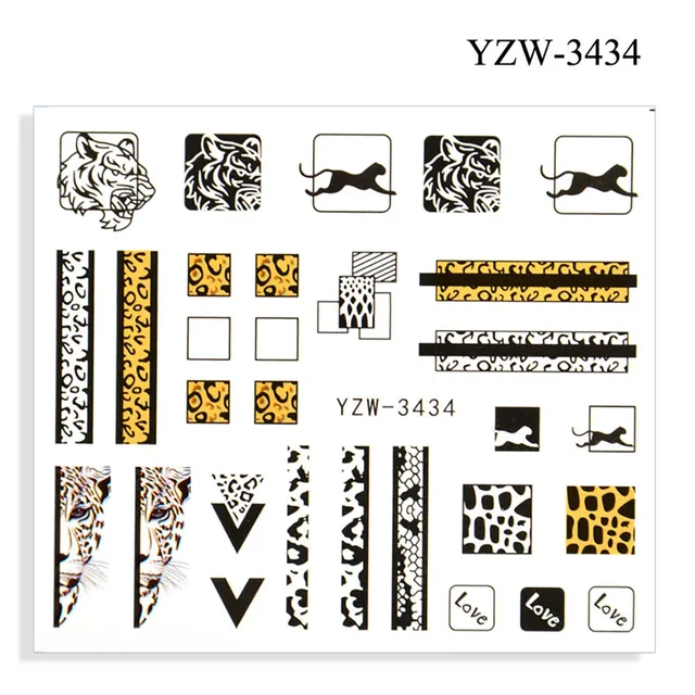 Colorful Face Flower Stickers Nail Stickers Transfer Nails Water Decal Nail Decals Leaf Sticker Series Watermark Nails Geometric YZW-3434
