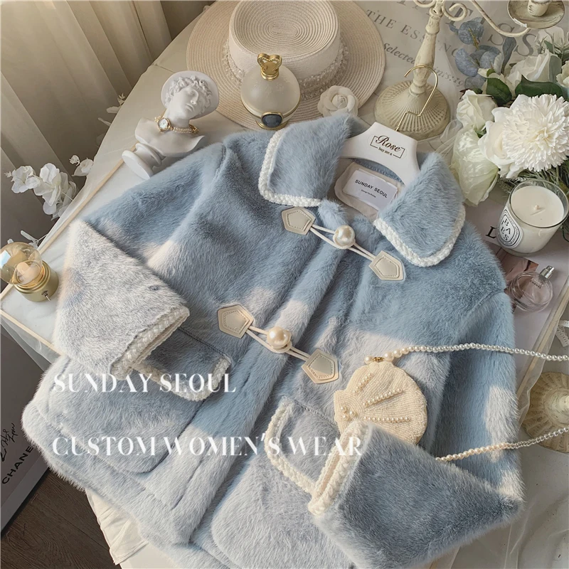 

2021 New Fashion Women Soft Velvet Coats Winter Elegant Ladies Pearls Buttons Overcoat Female Thick Warm Jacket Outerwear