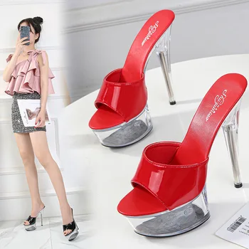 

Female Shoes Slippers Casual Slides Women Heels Jelly Flip Flops Med Platform 2020 Luxury High Summer Glitter Transparent Thin