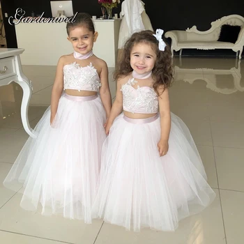 

Gardenwed Puffy Tulle Scoop Flower Girl Dresses Lace Flower Appliques Celebrity Dress Backless Prom Dress vestidos de comunión