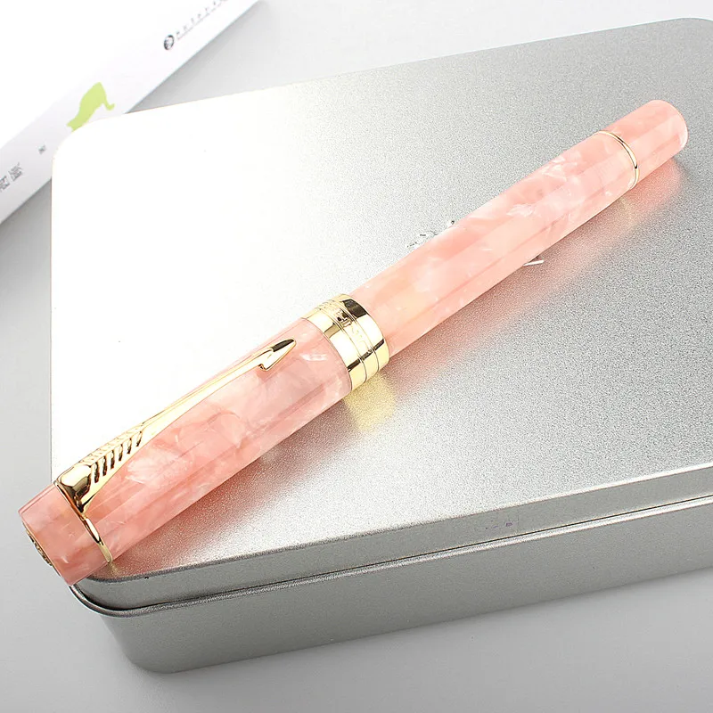 Luxury Brand JinHao 100 Acrylic Fountain Pen Golden Spin Sakura Pink Business Office School Supplies