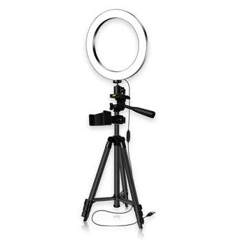

10inch LED Ring Light Fill-in Lamp Dimmable 3 Lighting Modes USB Powered with Black/Silver Metal Tripod Stand Video Recording