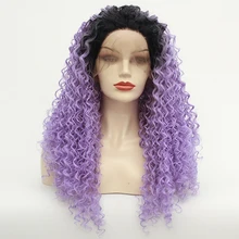 Темный корень Омбре светильник фиолетовый длинный афро кудрявый парик для черных женщин косплей синтетический парик на кружеве термостойкие парики