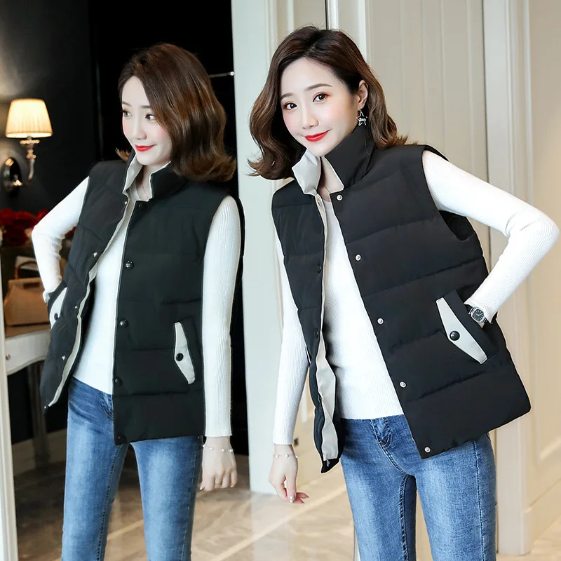 

Photo Shoot Korean Autumn And Winter Short down Feather Cotton-padded Clothes Waistcoat Student Thick down Coat Sleeveless Cotto