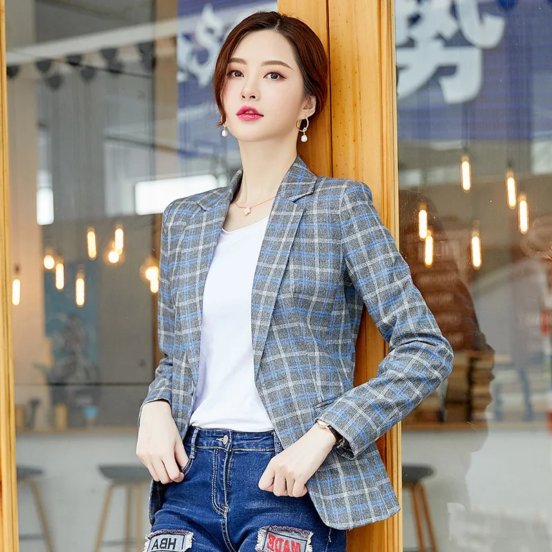 

Suit Jacket Women's 2019 Korean-style British Style Autumn Clothing Casual Fashion Women's Plaid Business Slim Fit Blazer