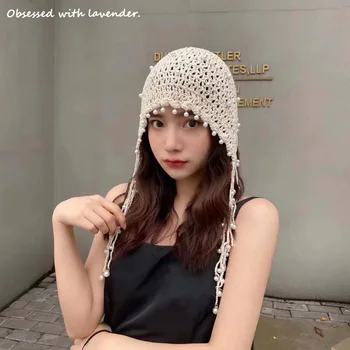 

Obsessed with lavender. Fashion goddess Pearl Hat Princess Hat Summer Spring original handmade crochet flower hollow tassel