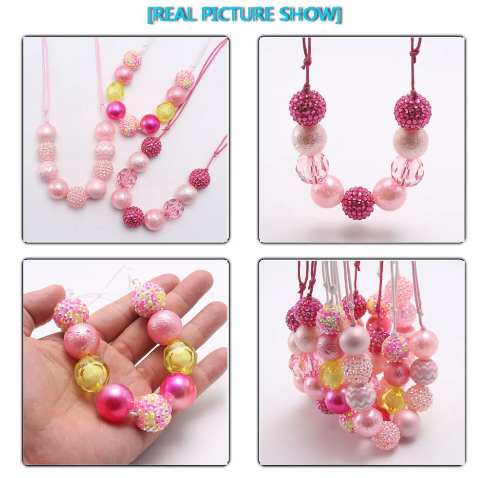 MHS.SUN New design baby chunky beads necklace diy red color bubblegum beaded necklace for kids girls adjustable rope jewelry 1pc