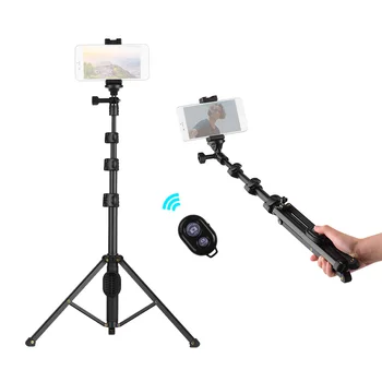 

2-in-1 Phone Tripod Selfie Stick Extendable Height with Wireless Remote Control Compatible for iPhone Android Smartphones