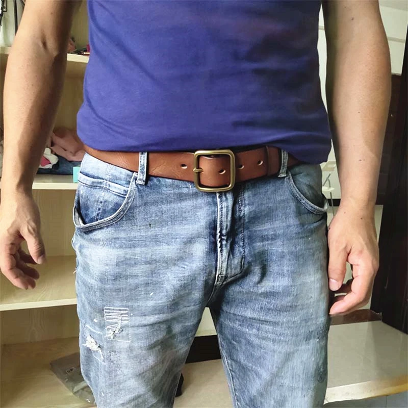 Thick Cowhide Belt Men's Pure Copper 