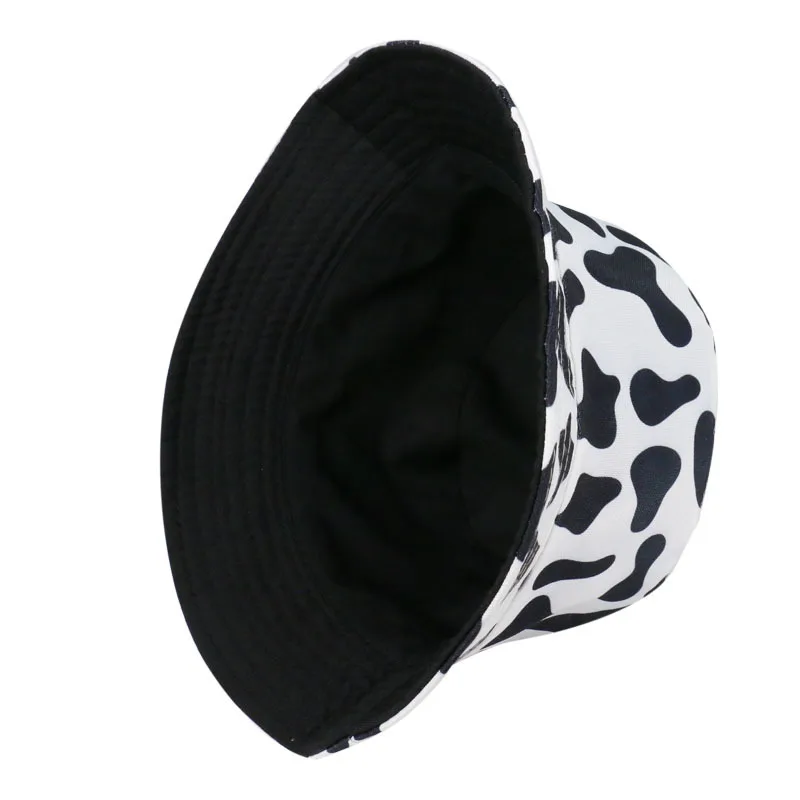 Reversible Black White Cow Pattern Panama Bucket Hats Cotton Adult Woman Mens Fishing Hats For Men Women Hip Hop Bob Unisex Caps