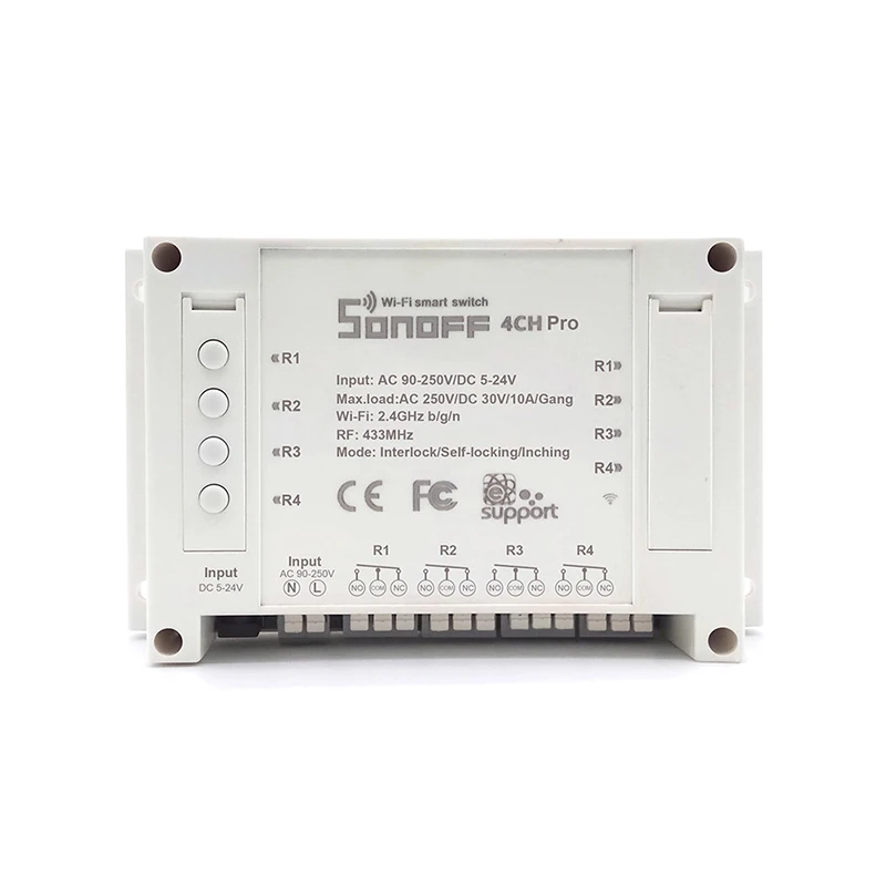 SONOFF 4CH PRO R2 433 МГц крепление беспроводного управления Sonoff 4 канала wifi умный таймер переключатель домашний свет дистанционное управление 10А/2200 Вт
