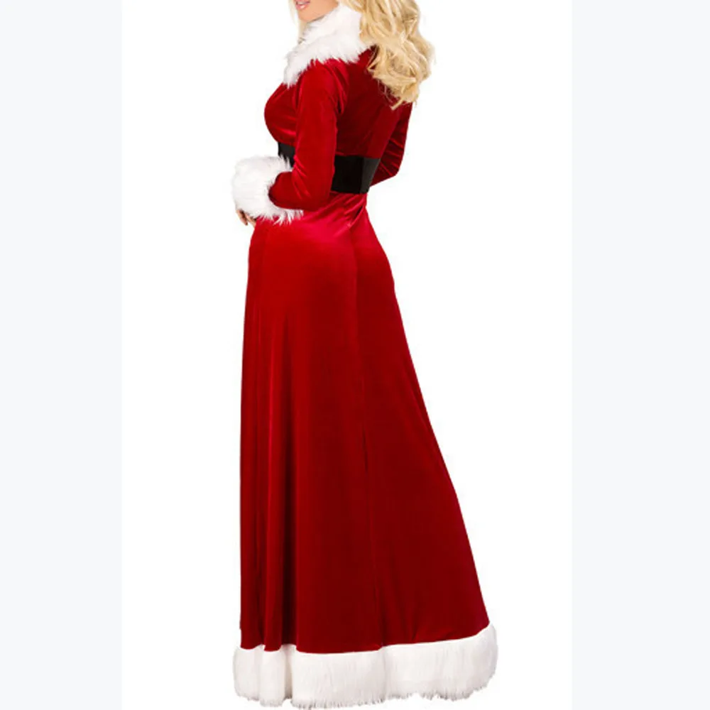 Рождественский женский сексуальный комплект нижнего белья, сексуальная Длинная Пижама, пушистый меховой пояс, нижнее белье, ночная рубашка, пальто из полиэстера