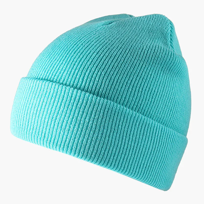 Модная однотонная вязаная шапка бини, зимние теплые лыжные шапки для мужчин и женщин, многоцветная шапка Skullies, мягкая эластичная шапка, спортивная шапка - Цвет: Water Blue