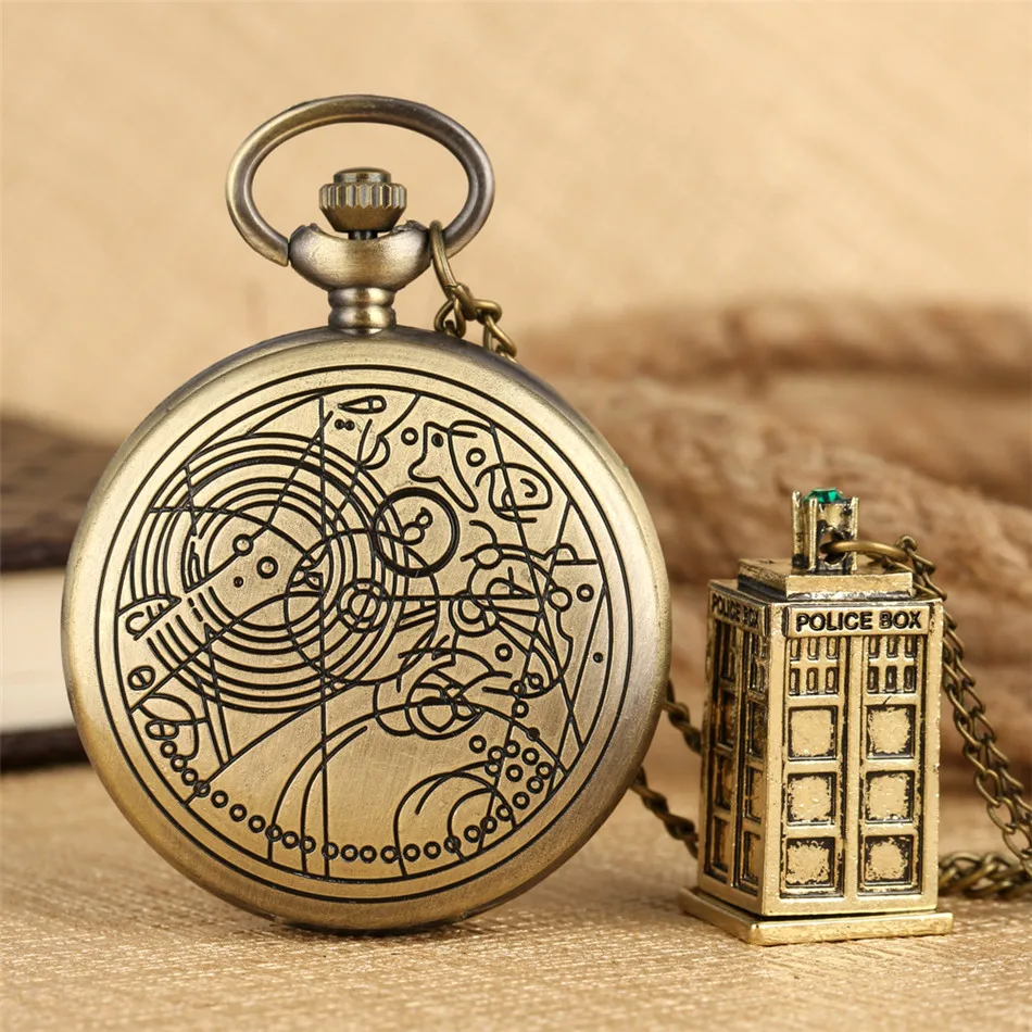 Pocket Watch Necklace Police-Box Vintage Pendant-Accessory Gifts Retro Women Quartz