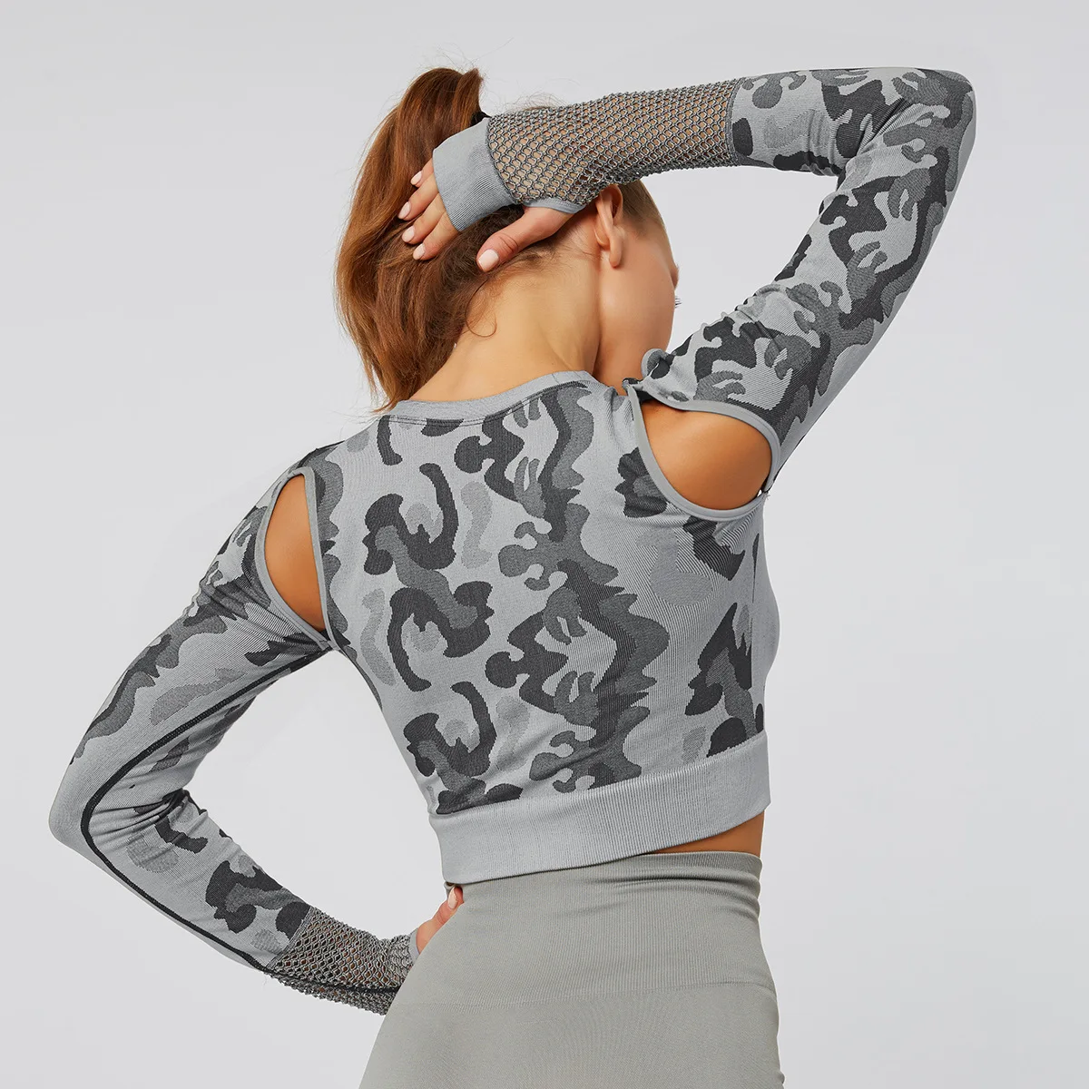 Camo Yoga спортивный короткий топ спортивная футболка с длинным рукавом Топы для тренировок для женщин бесшовная футболка для спортзала женские фитнес-футболки спортивная одежда