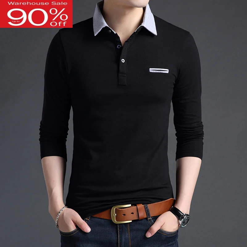 

Plus size men long-sleeve 2020 new spring and autumn casual male polo shirt loose cotton fashion Korean style P03