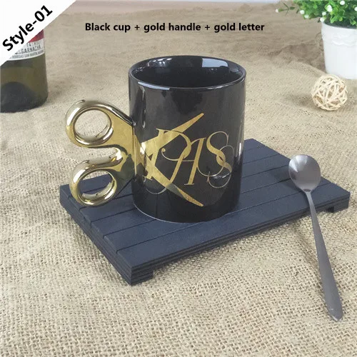 Black-Gold 1 шт Персонализированные ножницы кружка креативная золотая ручка керамическая чашка офисная чашка для воды домашняя кофейная кружка Классическая кофейная чашка 6DZ258 - Цвет: Black-Gold