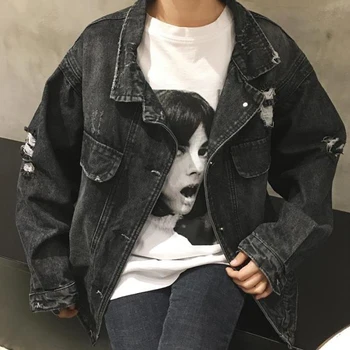 

Black Jeans Jacket Women Coats Button Pocket Bomber Jacket Autumn Spring Women's Overcoat Denim Jean Jackets Coats Outwear