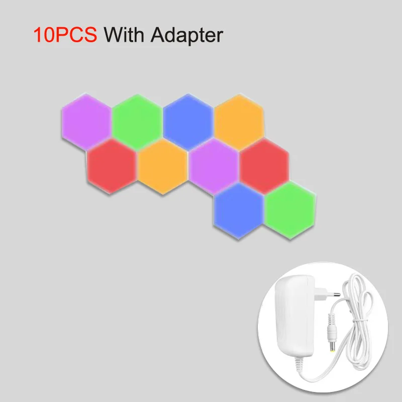 10pcs color adapter 110 В, 220 В, штепсельная вилка европейского стандарта, сделай сам, Квантовый светильник, сенсорный датчик, светодиодный модуль, ночная лампа, модульный шестигранный светодиодный магнитный светильник, настенный светильник - Цвет: 10pcs color adapter