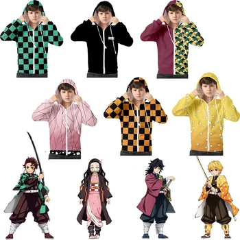 

Kids Anime Demon Slayer Kimetsu No Yaiba Tanjiro Kamado Nezuko Cosplay Costume Hoodies Plus Size Jackets Boy Girl Halloween coat