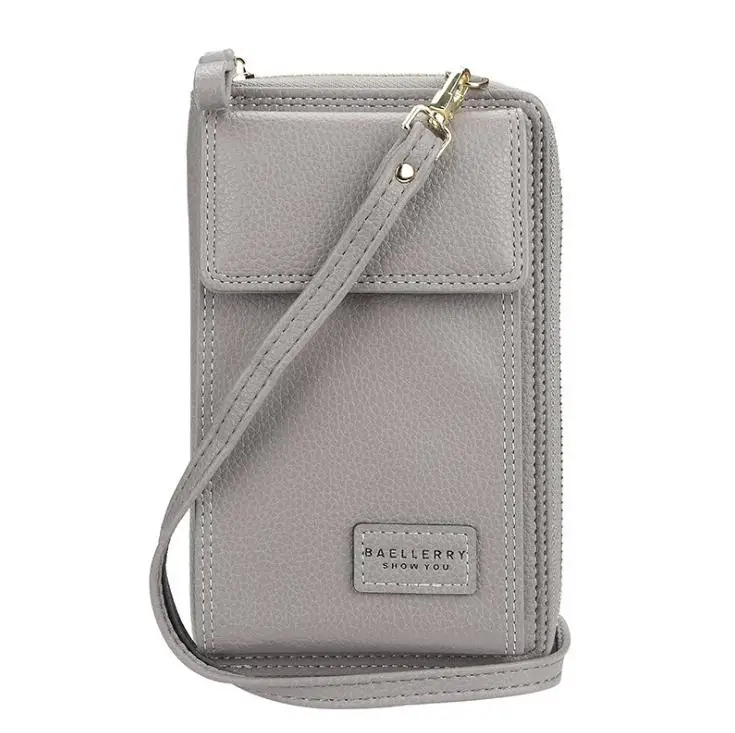 Gray Кошельки для женщин baellerry, длинный стильный кошелек-мессенджер, кошелек с рисунком личи, Свежий кожаный женский клатч, держатель для карт, отделение для монет - Цвет: Gray