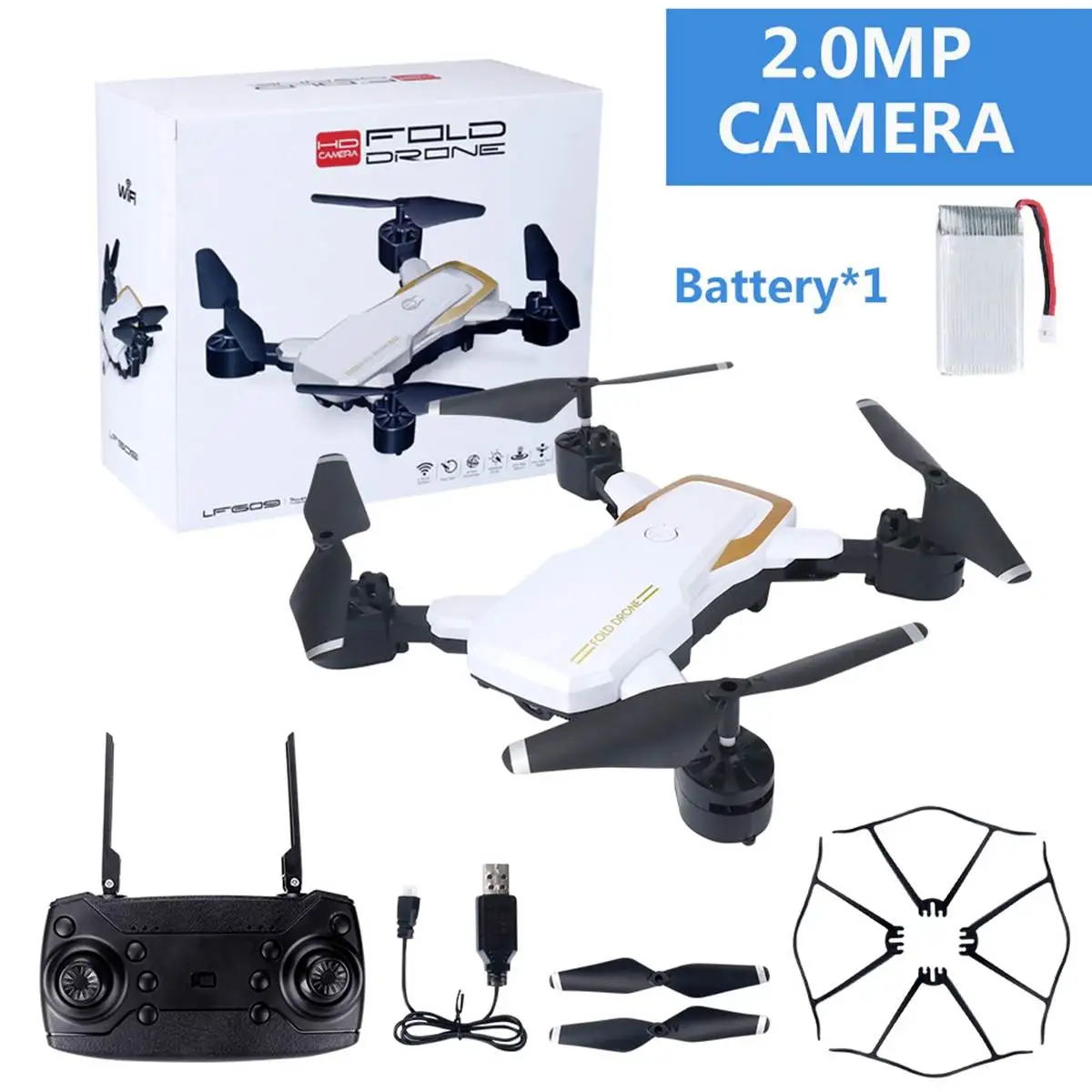 Горячая LF609 Wi-Fi FPV с широкоугольным HD камеры для Дронов режим высокого удержания складной рычаг RC Квадрокоптер с камерой 0.3MP/2.0MP - Цвет: 2.0MP White 1Battery