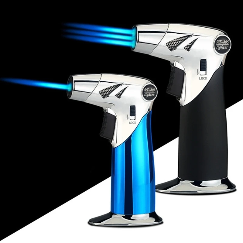 

BBQ Gas Jet Lighter Outdoor Triple Torch Lighter For Cigar Pipe Powerful Windproof Kitchen Spray Gun Metal Gadgets For Man