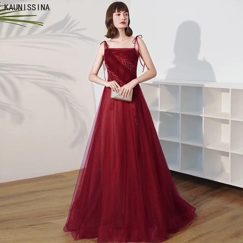 

Evening Dresses Tulle Boat Neck Spaghetti Straps Sexy Party Gown Floor-Length Long Prom Dresses Saudi Arabia Vestidos De Festa