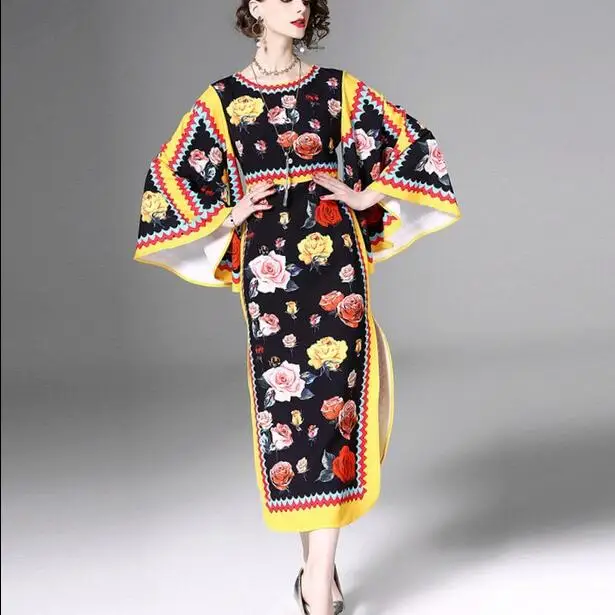 2019 Sukienki Подиум розовое платье с цветочным принтом женские платья расклешенными