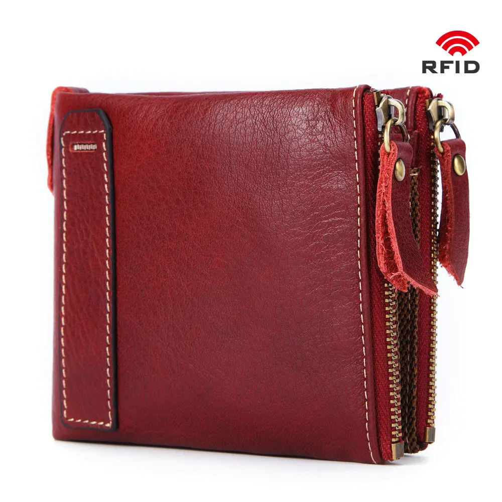 

Genuine Leather Rfid Women Wallets with Zipper Coin Purse Pockets Vintage Small Female Purse Wallet Mini Walet