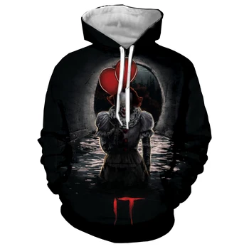 

3D Print Horror Movie It Chapter Two Cool Fashion Hoodies Black Unisex Streetwear Hoodie Rock Men Jacket Men Clothes 2019 5XL