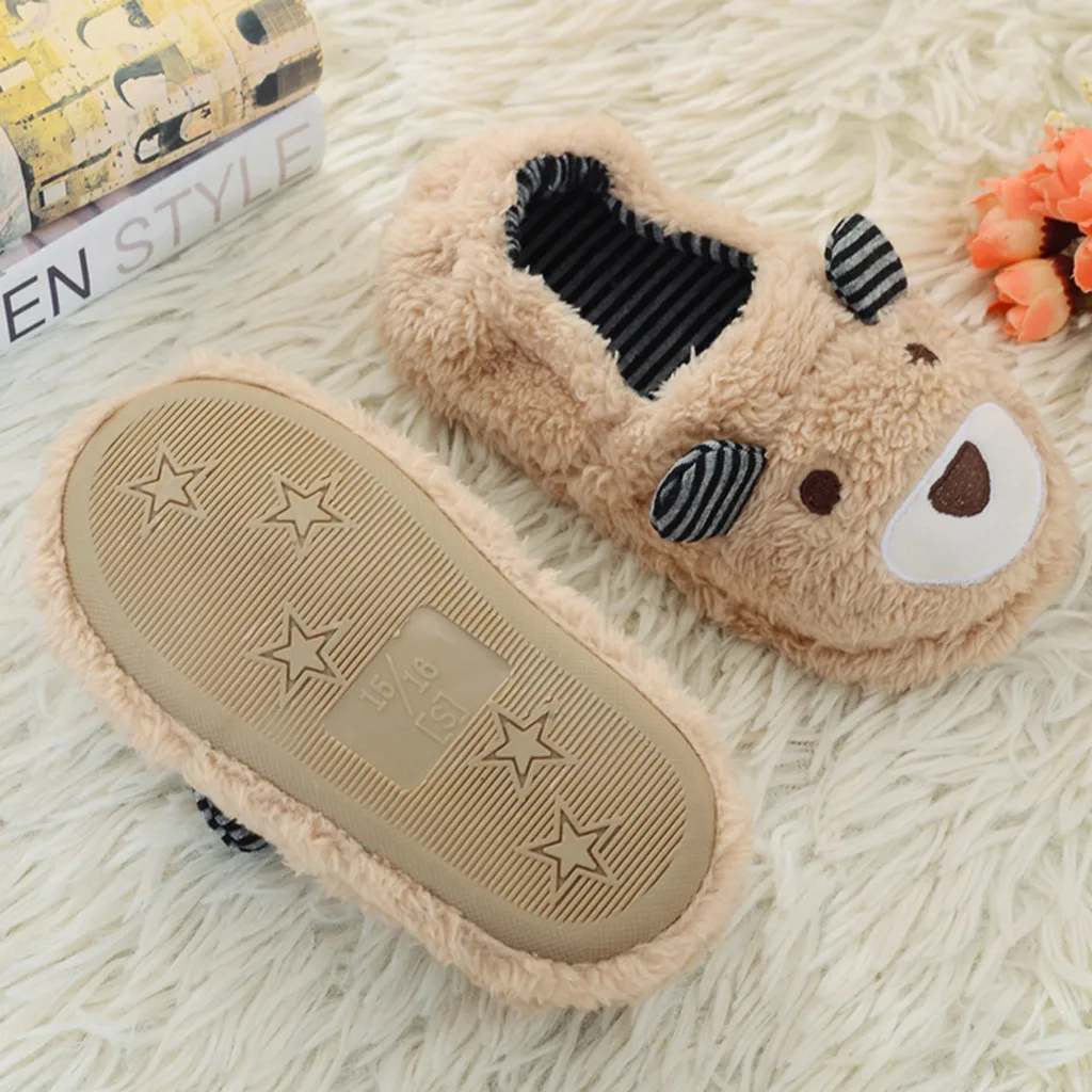 Toddler Autumn And Winter Sneakers Infant Kids Warm Cartoon Bear Shape Shoes Boys Girls Plush Soft-soled Slippers 1year