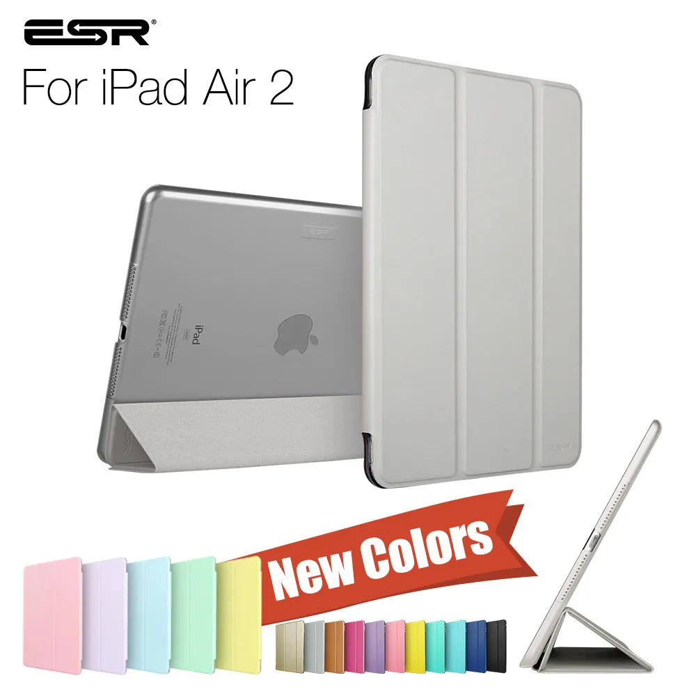 Чехол для iPad Air 2, ESR ура Цвет PU+ прозрачный PC задняя Ultra Slim Light Вес устойчивое к царапинам корпус для iPad Air 2 6 Gen - Цвет: Silver Grey