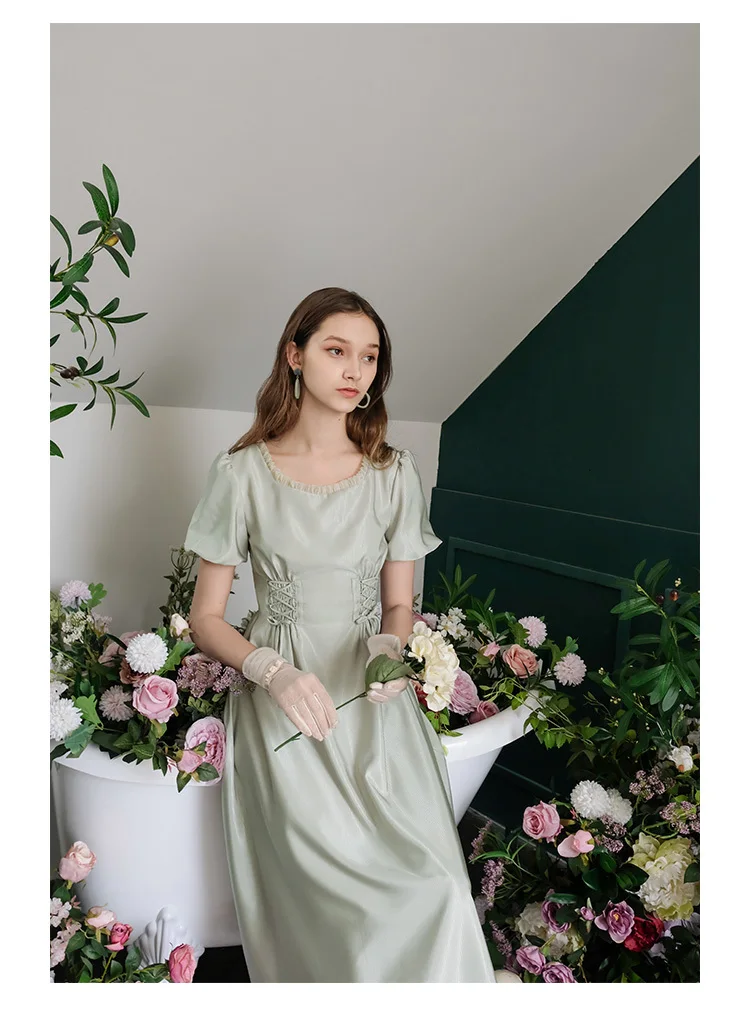 Летнее платье женское винтажное элегантное тонкое Повседневное платье vestido de festa дамское Бандажное Ретро атласное длинное платье с коротким рукавом и круглым вырезом