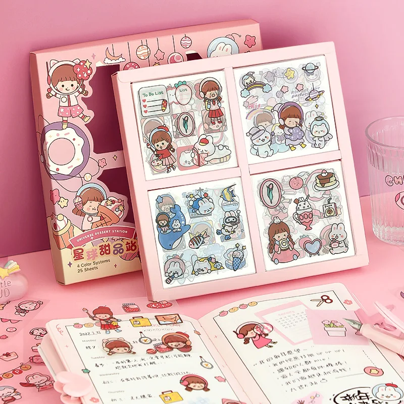 

Simno PET Boxed Sticker Set 100Pcs Cute Cartoon Hand Account Material Sealing Stickers Student Stationery Wholesale