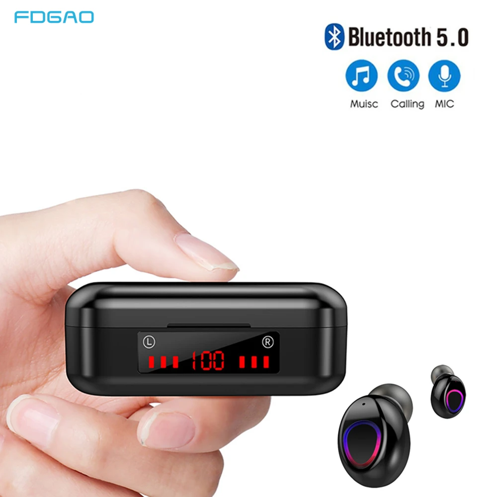 

FDGAO Mini TWS Bluetooth 5.0 Earphones Wireless Headphones LED Display Stereo Sports Waterproof Wireless Headset With Microphone