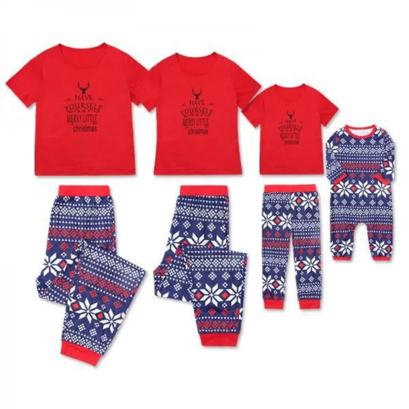 Рождественские пижамы с короткими рукавами; одинаковые комплекты одежды для семьи; одежда для сна для мамы и дочки, папы и сына; семейный пижамный комплект - Цвет: BNW-H