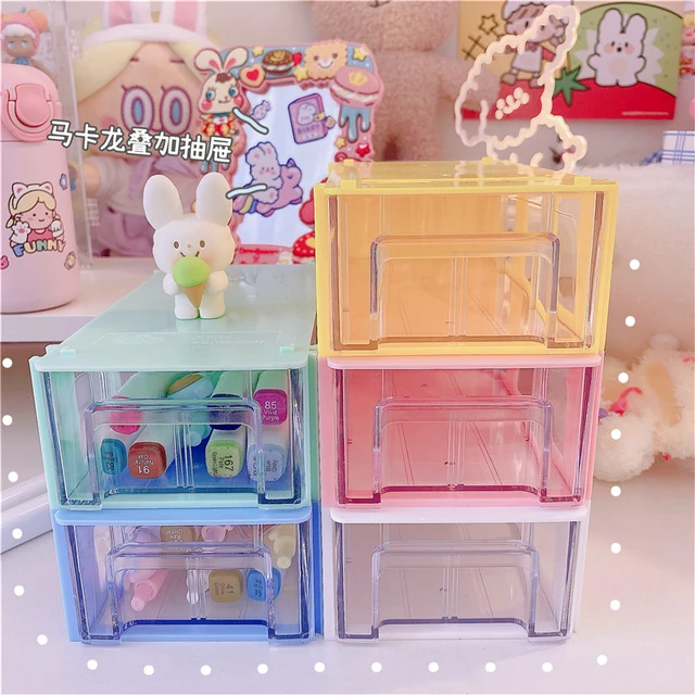 Mini boîte d'organisation de bureau Macaron Kawaii, accessoires de  papeterie, peut empiler, bricolage, boîte d'organisation incroyable -  AliExpress