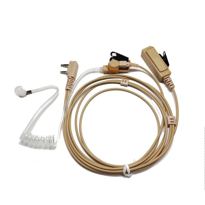 

Beige Color 2 Wire Walkie Talkie Earpiece Acoustic Tube Earphone With Push To Talk For Kenwood TK3107,TK3310 And Baofeng