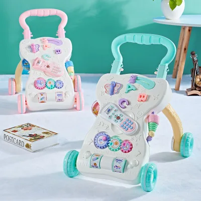 Высокое качество, детские ходунки, игрушки, многофункциональные, для малышей, на колесиках, сидя на стойке, ABS, музыкальные ходунки с регулируемым винтом для малышей