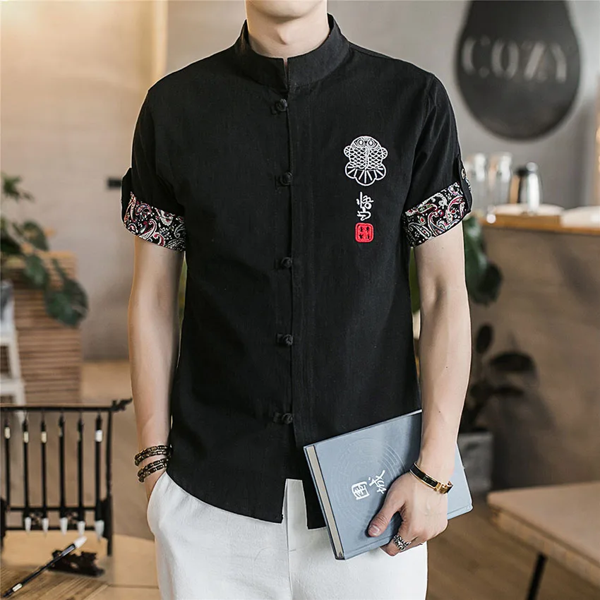 Chinese Shirt News Summer Embroidery Tangsuit Wushu Male Clothes Vintage Style Traditional Chinese Clothing for Men Top